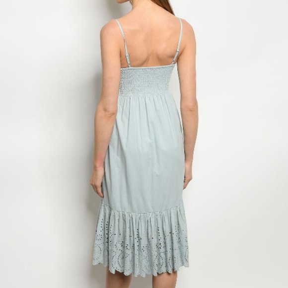 Light Blue Cotton Eyelet Detail Dress - Picture 2 of 8